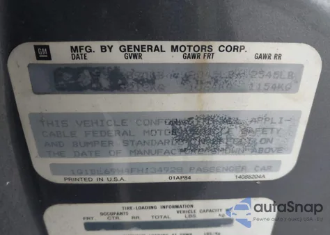 1985 Chevrolet Impala z USA, uszkodzony, nr VIN 1G1BL69H4FH134928